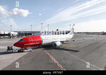 Copenhague, Danemark - 24 juin 2018 : Avion norvégien à l'aéroport de Copenhague au Danemark. Norwegian Air Shuttle ASA,est une compagnie aérienne à bas prix Banque D'Images