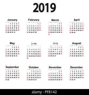 Grande nouvelle calendrier mural 2019. Vector illustration Illustration de Vecteur