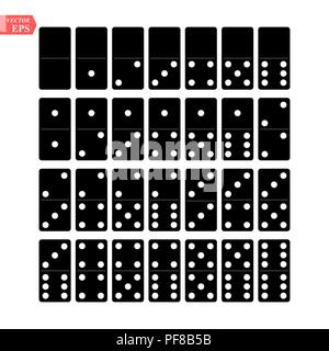 Domino Jeu complet Vector Illustration réaliste. Couleur noir. Jeu classique de dominos os isolé sur blanc. Vue d'en haut. Pour un jeu. 28 pièces Illustration de Vecteur