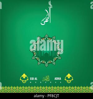 Calligraphie islamique de l'Aïd Al-Adha texte coloré sur floral design Illustration de Vecteur