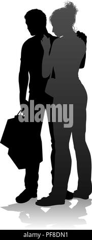 Young Couple Shopping Silhouettes Illustration de Vecteur