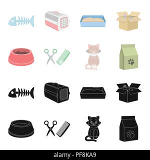 Un bol avec de la nourriture, une coupe pour un chat, un chat malade, un paquet de RSS. à définir des icônes dans la collection black,cartoon style vector illustration stock symbol Illustration de Vecteur