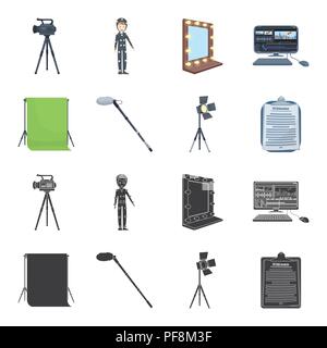 Hromakey, script et autres équipements. Faire des films ensemble collection icônes de black,cartoon style symbole vecteur illustration de stock . Illustration de Vecteur