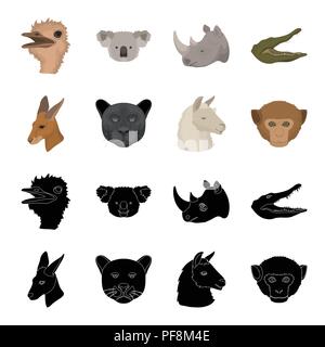 Kangourous, lamas, singe, Panther, animaux réalistes définir des icônes dans la collection black,cartoon style symbole vecteur illustration de stock . Illustration de Vecteur