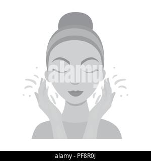Laver le visage dans l'icône style monochrome isolé sur fond blanc. Symbole de soin de peau vector illustration. Illustration de Vecteur