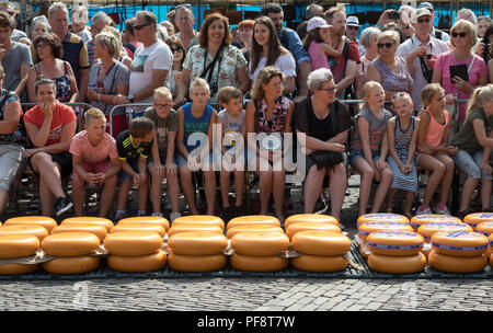 Alkmaar, Pays-Bas - 20 juillet 2018 : Public regardant l'événement de l'vendredi marché aux fromages d'Alkmaar Banque D'Images