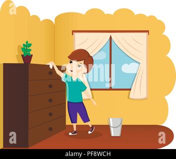 L'enfant enlève la chambre, l'aide à l'enfance, un bon bébé, l'enfant dans la chambre. Illustration, vector Illustration de Vecteur