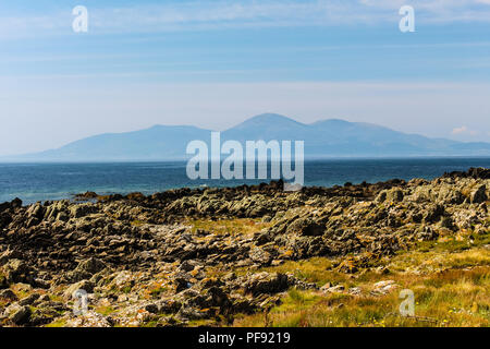 Vue de St John's Point sur la côte rocheuse et la mer à la montagne de Mourne, N.Ireland. Banque D'Images