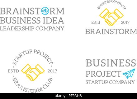 Ensemble de poignée rétro vintage, le cerveau, la croissance des plantes ou des insignes, emblèmes logo, étiquettes et d'écussons et d'autres objets de marque. Style ligne vectorielle Illustration de Vecteur