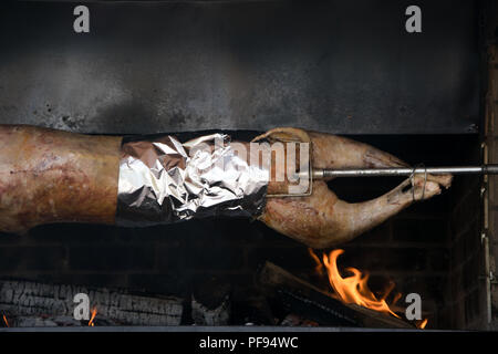 Façon traditionnelle de préparer un ensemble de l'animal (mouton, chèvre) - une cuisson à feu doux Banque D'Images
