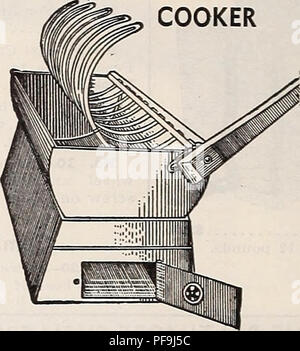 Ce catalogue célèbre le 75e anniversaire d'une entreprise agricole et de jardinage, présentant une variété de fournitures, de semences et d'outils de jardinage. Il met en lumière des innovations comme le remplisseur en carton breveté et l'écailleuse de porcs en acier, conçus pour un usage agricole et une gestion efficace des exploitations. Banque D'Images