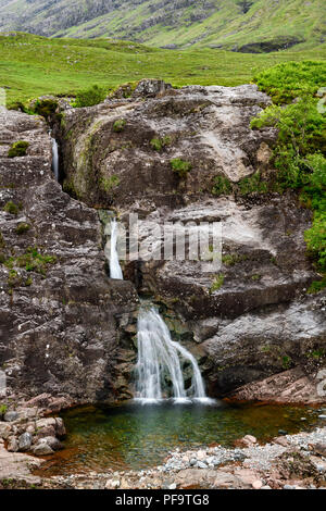 Tombe de Glencoe chute d'eau à la réunion des eaux trois au pied de trois soeurs montagnes de Glen Coe Highlands écossais Ecosse Banque D'Images