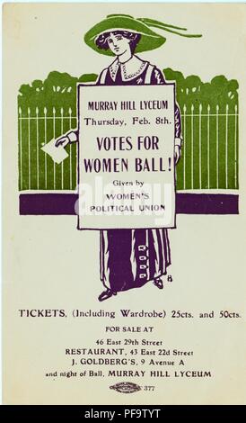 Violet, vert et blanc, représentant une femme portant des vêtements de style édouardien et une affiche publicitaire de la 'Voix de Femmes' à Murray Hill Lyceum à New York, a publié pour le marché américain par l'Union des femmes à la vie politique, l'adoption d'une image illustrée par l'artiste anglaise Marjorie Hamilton, qui a été utilisée en Angleterre et en Amérique latine pour les avis de réunions et autres événements, 1900. () Banque D'Images