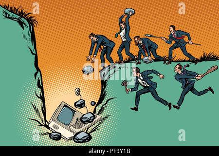 Les hommes d'affaires des sauvages tuer ordinateur. La censure de l'Internet et polit Illustration de Vecteur