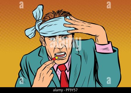 Pop art avec l'homme de tête prend une pills Illustration de Vecteur