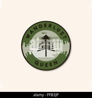 Dessiné à la main vintage retro thème aventure badge.Logo est parfait pour T-shirts, le migs, estampes, projets de marque, design de vêtements, cartes de vœux. Wanderlust reine citer. Stock vector isolated Illustration de Vecteur