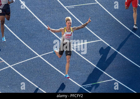 Berlin, Deutschland. 10 août, 2018. jubilation Gregor TRABER, Allemagne, demi-finale 110m hommes, le Huerden sur 10.08.2018 Championnats d'Europe d'athlétisme 2018 à Berlin/Allemagne à partir de 06.08. - 12.08.2018. Utilisation dans le monde entier | Credit : dpa/Alamy Live News Banque D'Images
