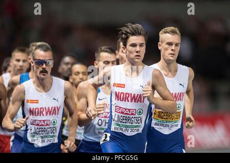 Berlin, Deutschland. 10 août, 2018. De gauche à droite Henrik INGEBRIGTSEN (NI/4e place), Jakob INGEBRIGTSEN gagnant (NI/1e place), Filip INBRIGTSEN (NI/12e place), l'action finale, 1500m hommes, sur 10.08.2018 Championnats d'Europe d'athlétisme 2018 à Berlin/Allemagne à partir de 06.08. - 12.08.2018. Utilisation dans le monde entier | Credit : dpa/Alamy Live News Banque D'Images