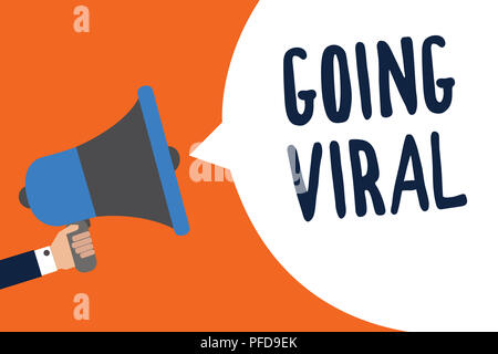 Texte de l'écriture allant d'origine virale. Sens Concept image video ou un lien qui se propage rapidement à travers l'homme de la population haut-parleur bub discours pointing Banque D'Images