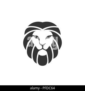 Plat simple création logo emblème lion king Lion, vecteur modèle de conception de logo ou icône. faune zoo. Illustration de Vecteur