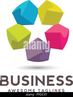 Logo fleurs de couleurs abstraites aux couleurs vives, avec des fleurs ou pétales symbole de roue de couleur. Design, art et médias Logo couleur star icône. Illustration de Vecteur