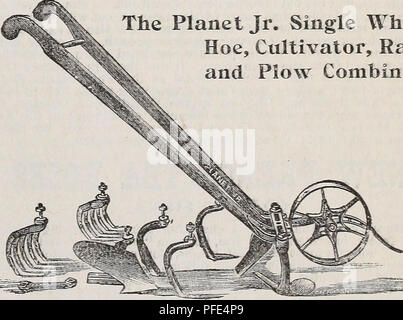 . Catalogue descriptif de légumes, de fleurs, et des semences de ferme : bulbes, racines, plantes, d'outils. Graines de graminées ; Catalogues Catalogues de graines de fleurs graines ; catalogues ; Matériel et fournitures de jardinage ; Catalogues Catalogues commerciaux New York (État de New York). Cet outil est le meilleur pour tous ceux qui soulèvent des oignons ou des légumes du jardin sur une vaste échelle. Il fait le travail de six à dix hommes avec de simples houes. Il peut être utilisé à cheval sur la ligne, ou entre les lignes, comme vous le souhaitez. Prix conseillé, J 8,00 $ 6,75 $, prix net. La planète Jr. seule roue Hoe, cultivateur, charrue et râteau combinés.. Tliis outil combine Banque D'Images