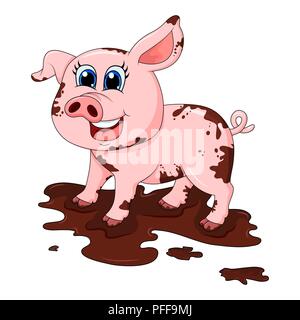 Cochon dans la boue sale personnage de dessin vectoriel isolé sur fond blanc Illustration de Vecteur
