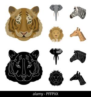 Tigre, lion, éléphant, zèbre, animaux réalistes collection set icônes de cartoon,black style symbole vecteur illustration de stock . Illustration de Vecteur