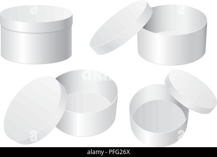 Boîte cadeau ronde. Blanc Blanc et ouvrir des récipients fermés Illustration de Vecteur
