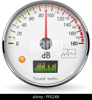 L'unité de volume mètre. L'équipement audio. Niveau normal. Manomètre en verre blanc avec cadre chrome Illustration de Vecteur