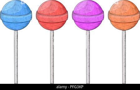 Lollipops. Jeu de couleur. Croquis dessinés à la main, Illustration de Vecteur