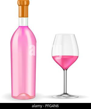 Bouteille de vin rose avec du verre Illustration de Vecteur