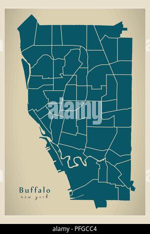 Plan de la ville moderne - Buffalo New York City de l'USA par les quartiers Illustration de Vecteur