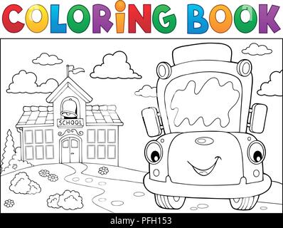 Livre de coloriage bus scolaire Thème 8 - eps10 vector illustration. Illustration de Vecteur