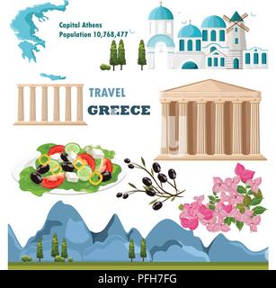 Carte des sites de voyage Grèce Illustration de Vecteur