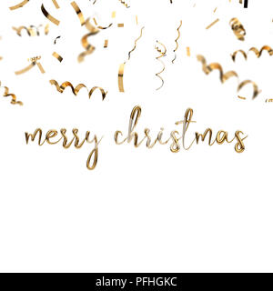 Joyeux Noël golden hand written message de fête avec de l'or confetti, rendu 3D Banque D'Images