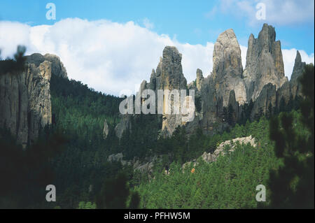 USA, Dakota du Sud, les Black Hills, collines granitiques en forêt, vue avant Banque D'Images