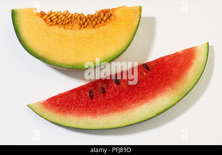 Tranche de pastèque et tranche de melon sucré, Close up Banque D'Images