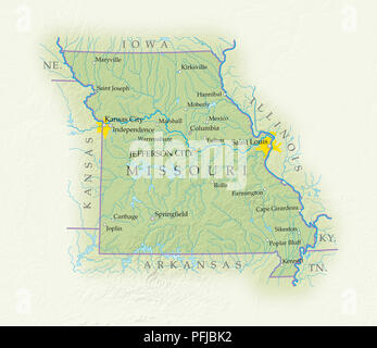 La carte du Missouri, close-up Banque D'Images