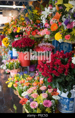 Blocage de la fleur de l'affichage d'une sélection de fleurs aux couleurs vives y compris des roses, des gerberas et de lys Banque D'Images