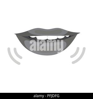 Bouche parlant dans l'icône design monochrome isolé sur fond blanc. Interprète et traducteur stock symbol vector illustration. Illustration de Vecteur