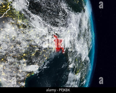 Le Bangladesh à partir de l'espace sur la planète Terre la nuit avec des frontières du pays. 3D illustration. Éléments de cette image fournie par la NASA. Banque D'Images