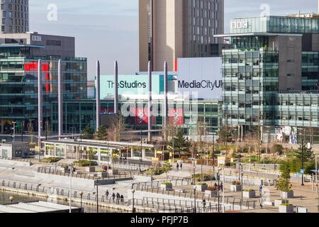 Vue aérienne de MediaCityUK Tram et Banque D'Images