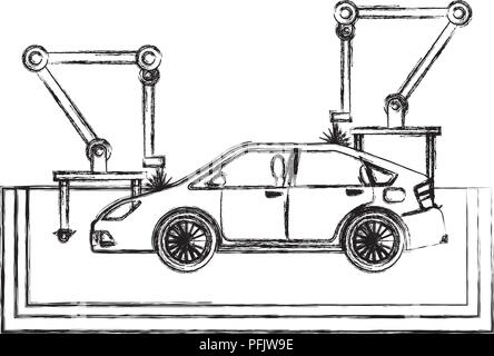 Ligne d'assemblage automatique de production de pneus auto convoyeur main robotique dimensions Illustration de Vecteur