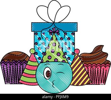 Anniversaire Cupcake Party Hat Visage Emoji Celebration Cadeau Couleur Dessin Image Vectorielle Stock Alamy