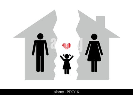 Homme Femme et enfant divorce maison brocken EPS10 vector illustration Illustration de Vecteur