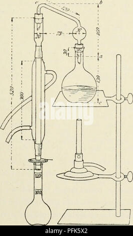 . La chimie des produits laitiers ; un manuel pratique pour les chimistes et d'autres d'avoir le contrôle de laiteries. Les produits laitiers. Processus POLENSKE. 245 Afin de faciliter la fonte des acides gras, l'auteur propose l'allongement de l'ampoule tube, utilisé par Wollny à la distillation, au-dessus de l'ampoule à 15 cm. et la mise sur elle un petit condensateur, par lequel l'eau est maintenu en marche pendant la fusion des acides, ce qui est retiré au cours de la distillation ; les mêmes résultats sont obtenus par l'utilisation de cet appareil que par l'Wollny. Le processus de Polenske.-Pour la détection d'huile de coco dans le beurre, Polenske a élaboré très Banque D'Images