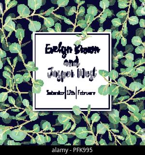 Belle carte postale, invitation, la bannière avec les feuilles et les branches d'eucalyptus vert sur fond noir dans un cadre carré. Vecteur d'été mignon Illustration de Vecteur