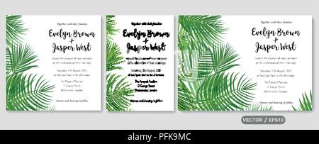 Inviter mariage, invitation rsvp merci card vector design floral verdure : feuille de palmier tropical vert, direction générale de l'arec herbes feuillage fram élégant Illustration de Vecteur