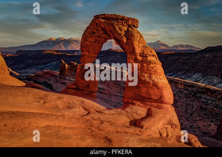 Coucher du soleil à Delicate Arch, de l'Utah Banque D'Images